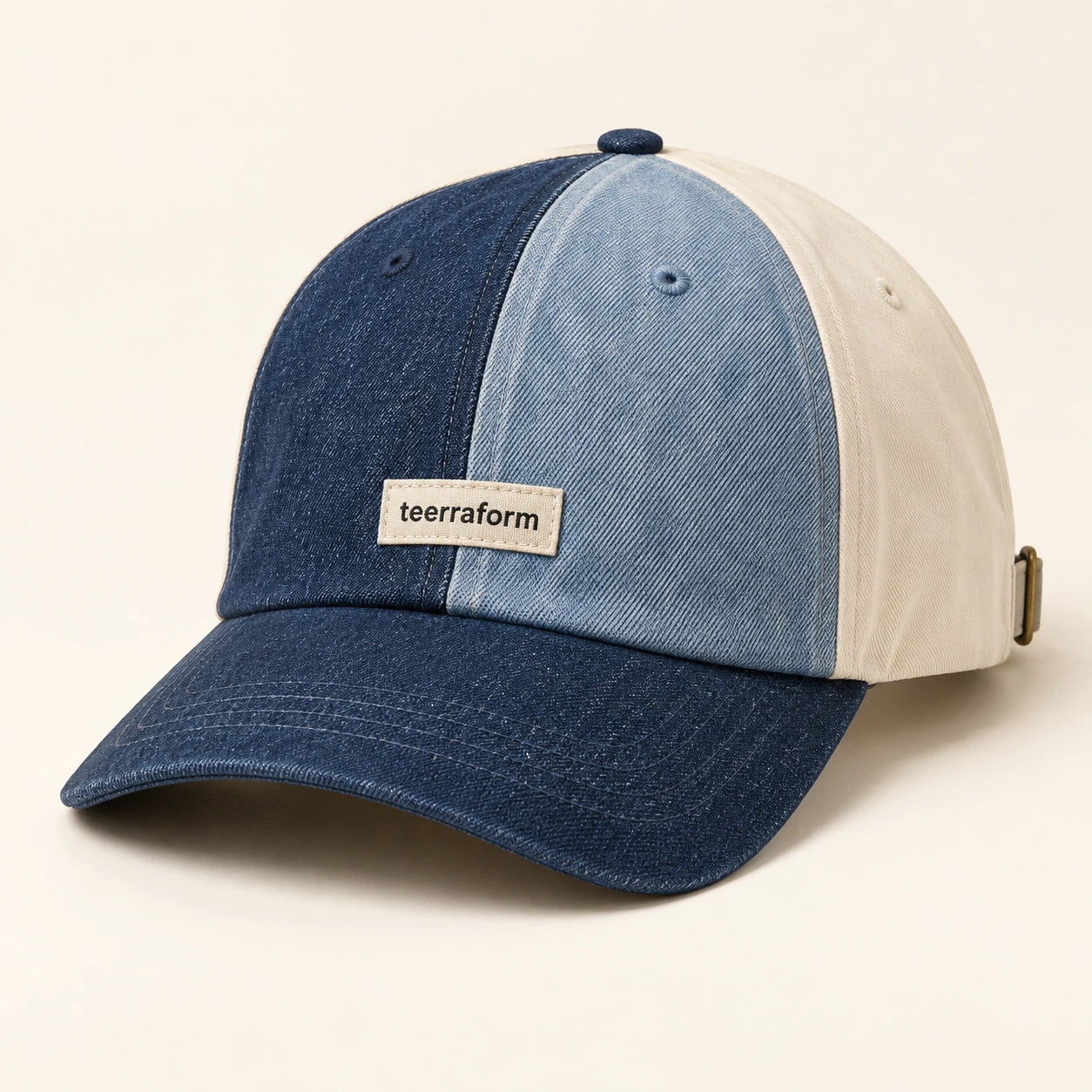 Union Indigo patchwork cap in indigo, light blue, cream