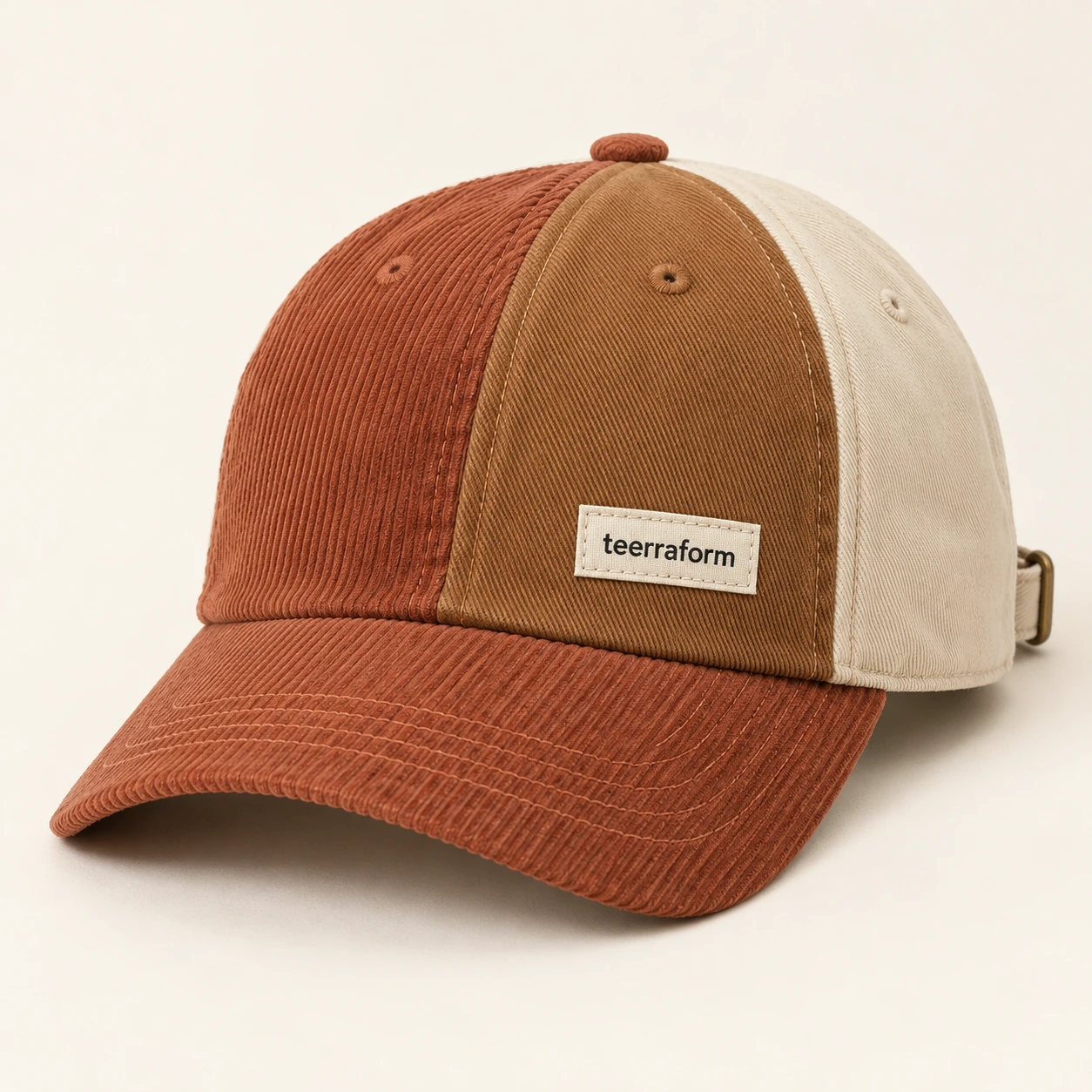Canyon Clay patchwork cap in terracotta, caramel, cream