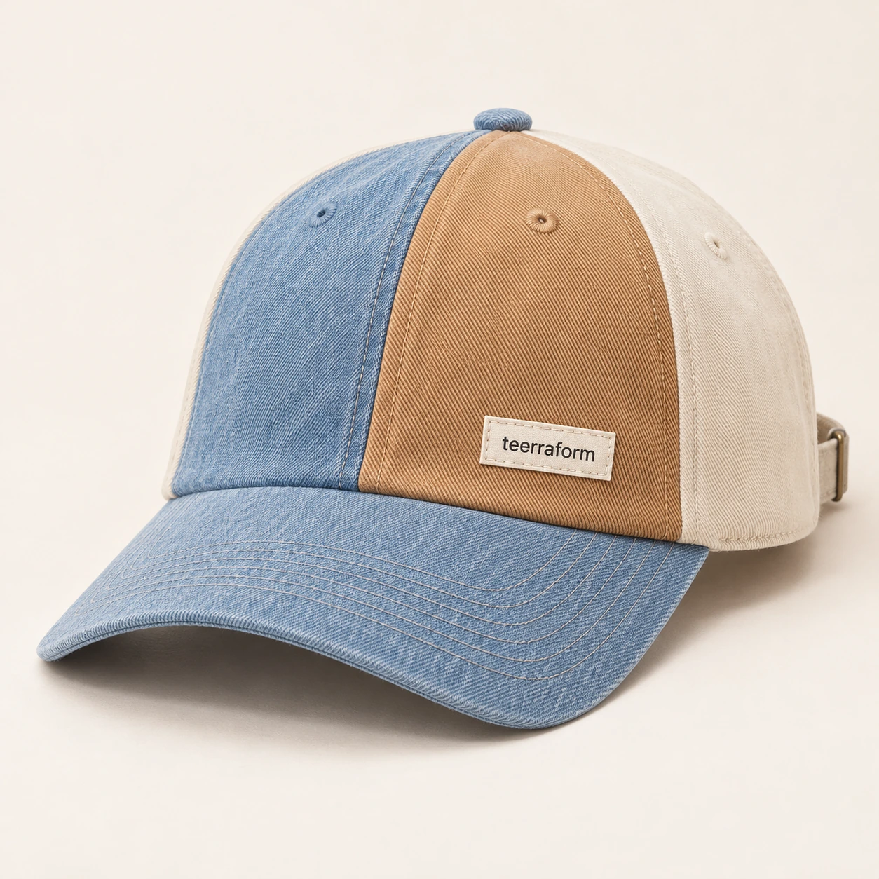 Prairie Wash patchwork cap in light blue, wheat, cream